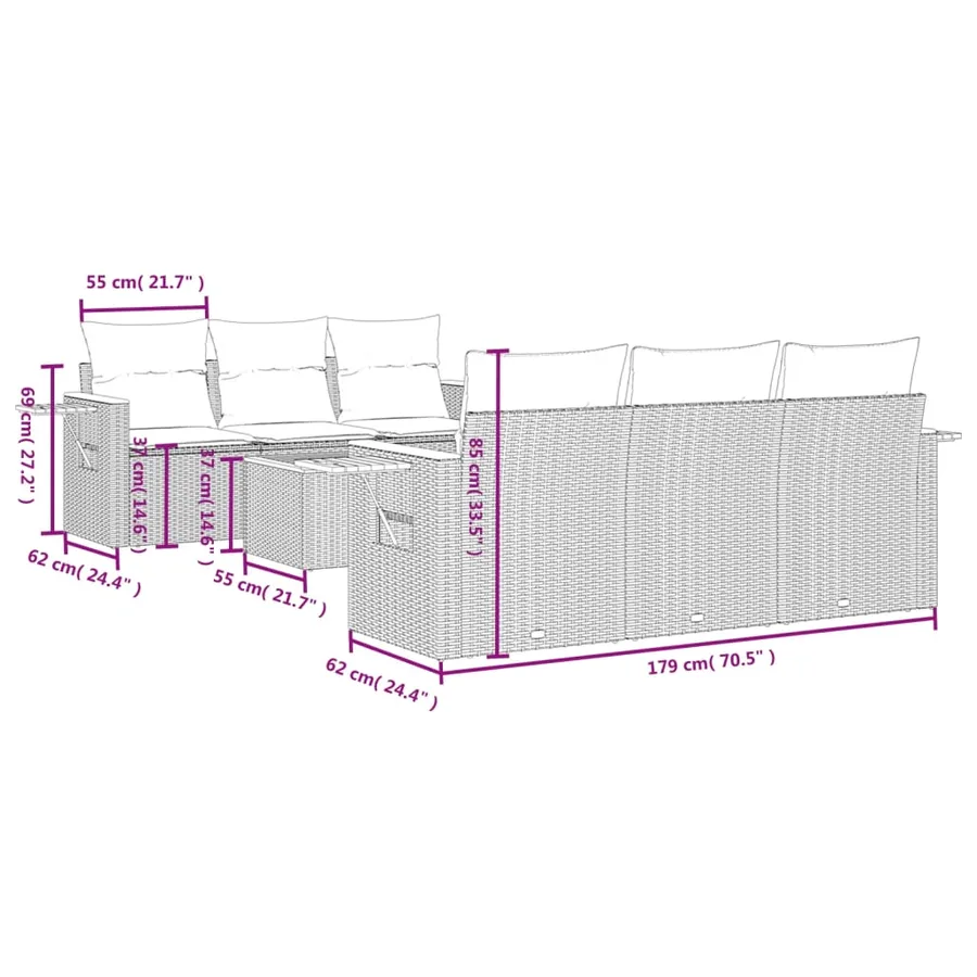 Salon de jardin avec coussins 7 pcs beige résine tressée - 3
