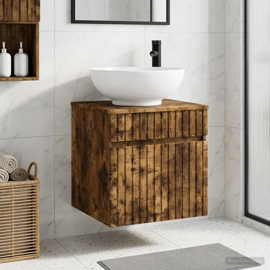 Meuble de lavabo mural Chêne fumé 49 x 44,5 x 66,5 cm
