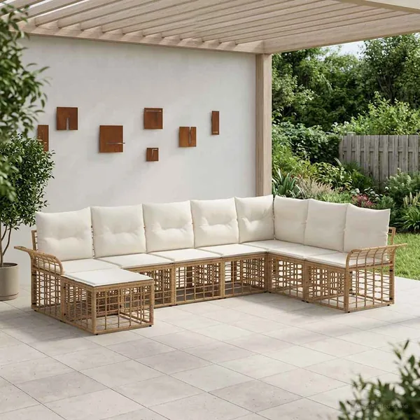 Ensemble de canapés d'extérieur 8 pcs Blanc Naturel et Crème