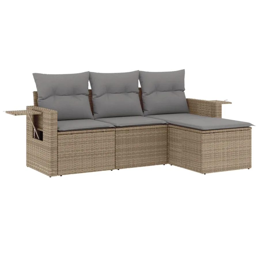 Salon de jardin avec coussins 4 pcs beige résine tressée - 2