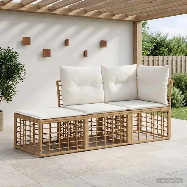 Ensemble de canapés d'extérieur 3 pcs Naturel Polyester