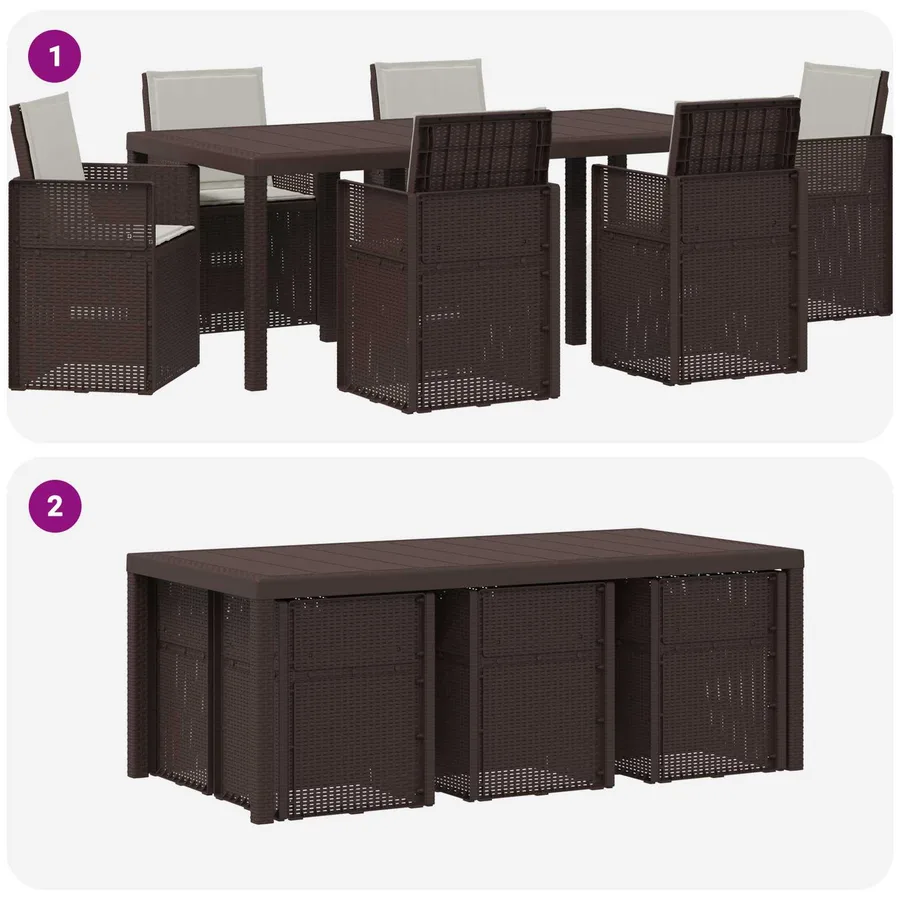 Ensemble de salle à manger pour jardin avec coussin 7 pcs PP - 10