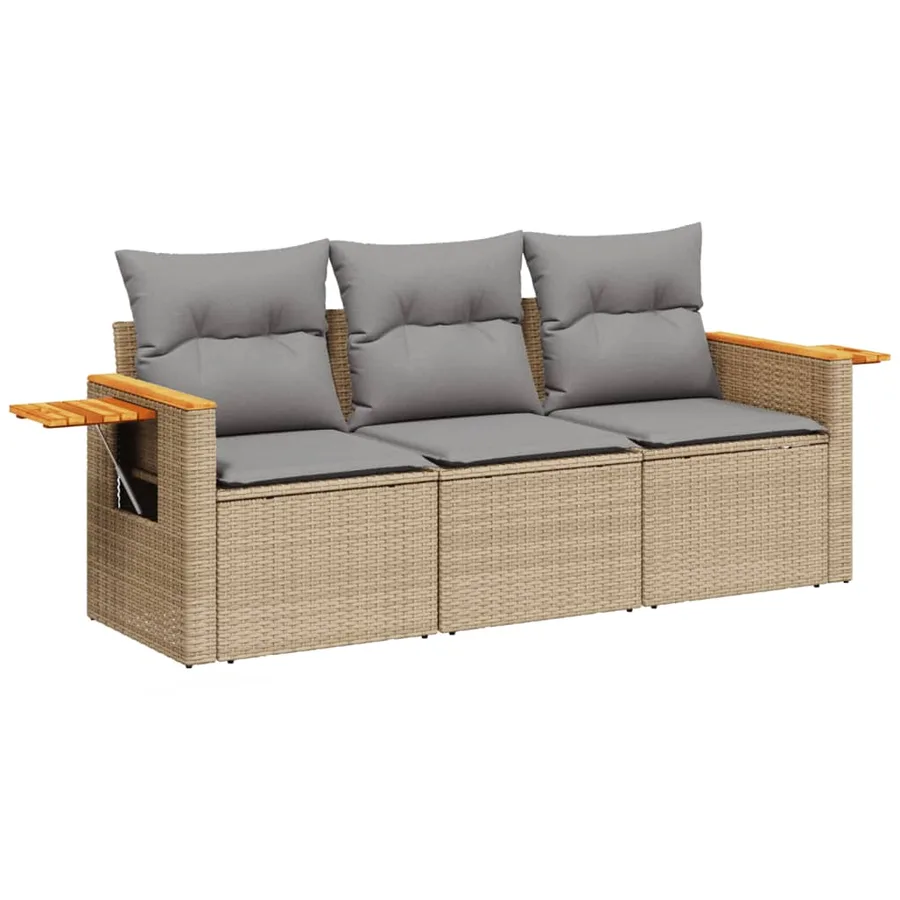 Salon de jardin avec coussins 3 pcs beige résine tressée - 2