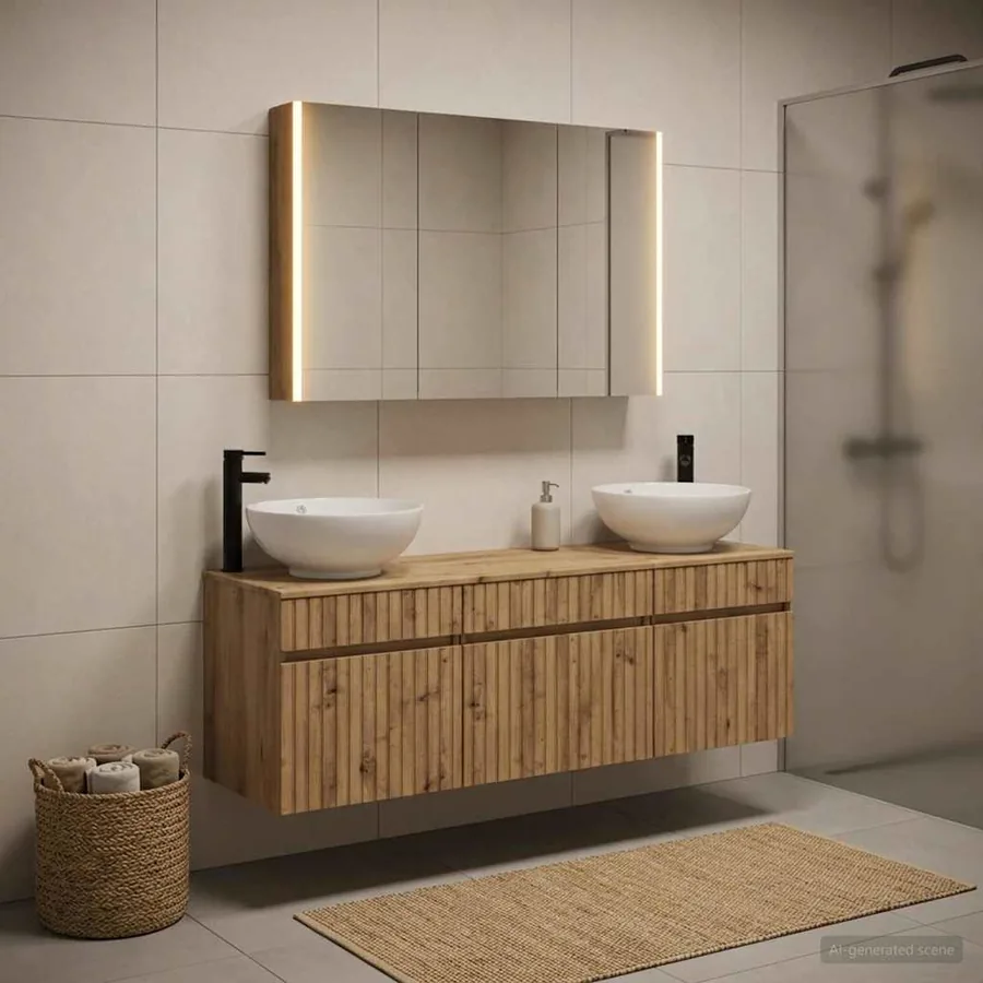 Ensemble d'armoire de salle de bain 4 pc Chêne artisanal
