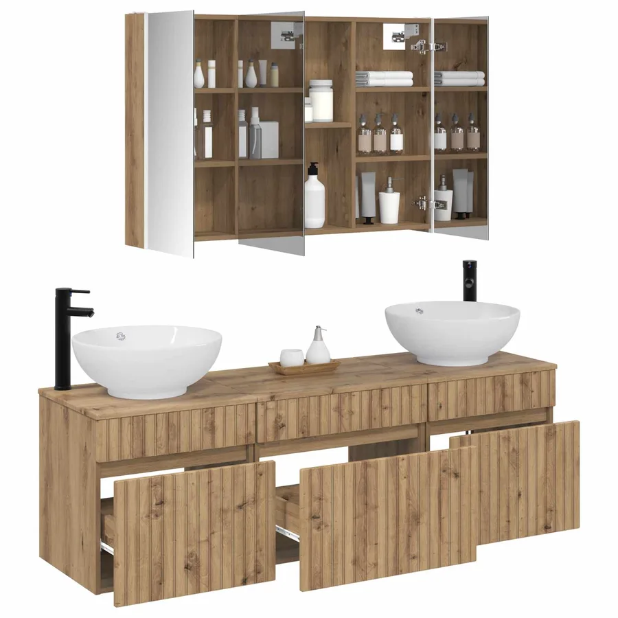 Ensemble d'armoire de salle de bain 4 pc Chêne artisanal - 3