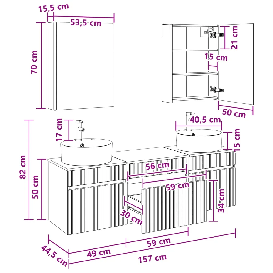 Ensemble d'armoire de salle de bain 5 pcs Blanc - 13