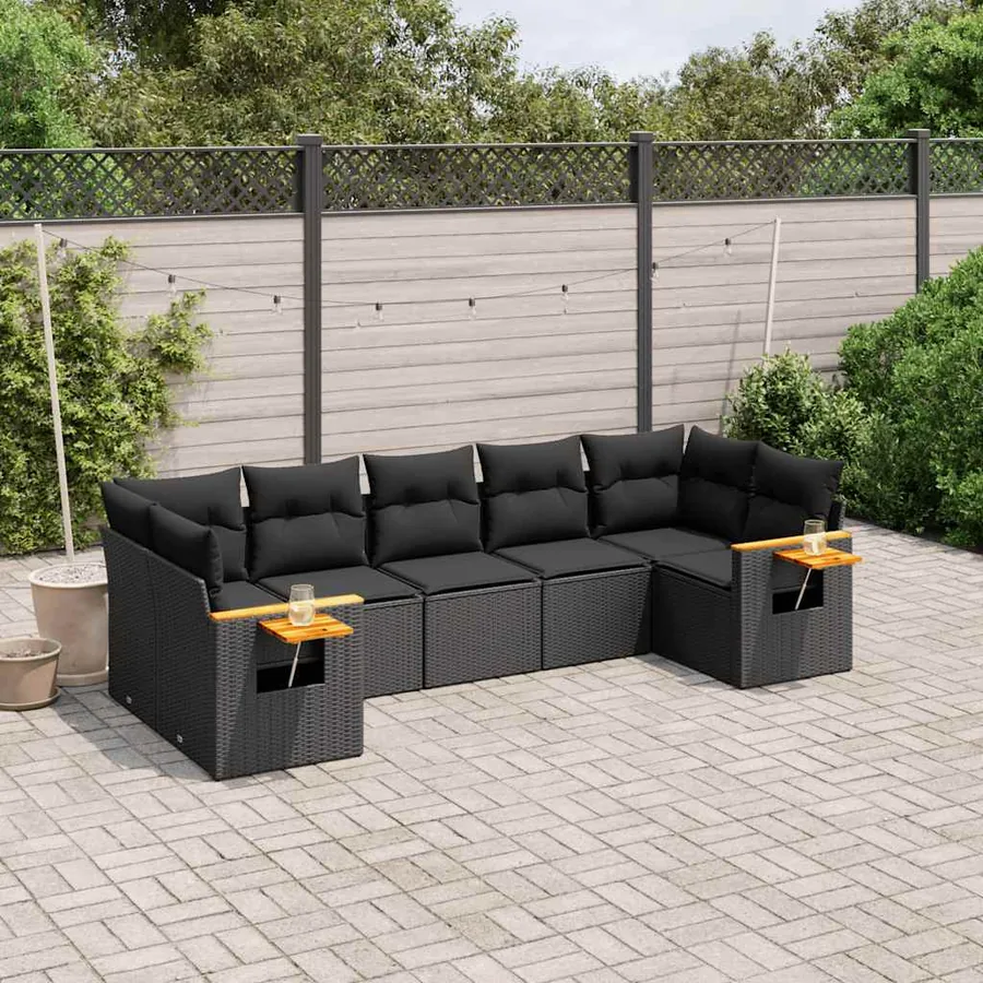 Salon de jardin 7 pcs avec coussins noir résine tressée 62 x 62 x 69 cm - 64,2 kg