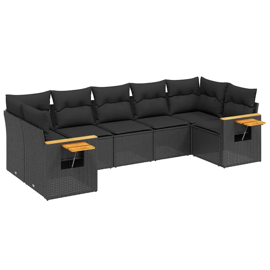Salon de jardin 7 pcs avec coussins noir résine tressée 62 x 62 x 69 cm - 64,2 kg - 2
