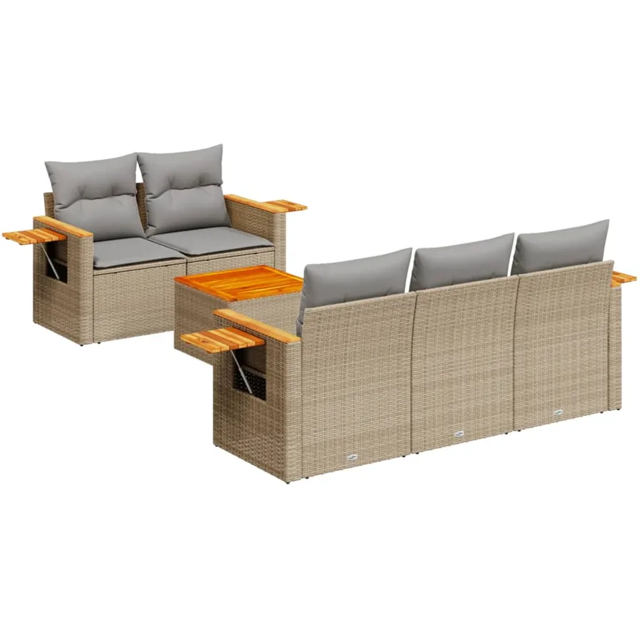 Salon de jardin avec coussins 6 pcs beige résine tressée - 2