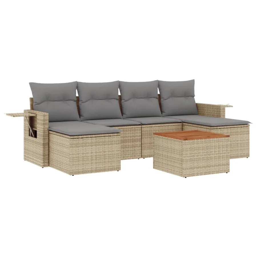 Salon de jardin avec coussins 7pcs mélange beige résine tressée - 2