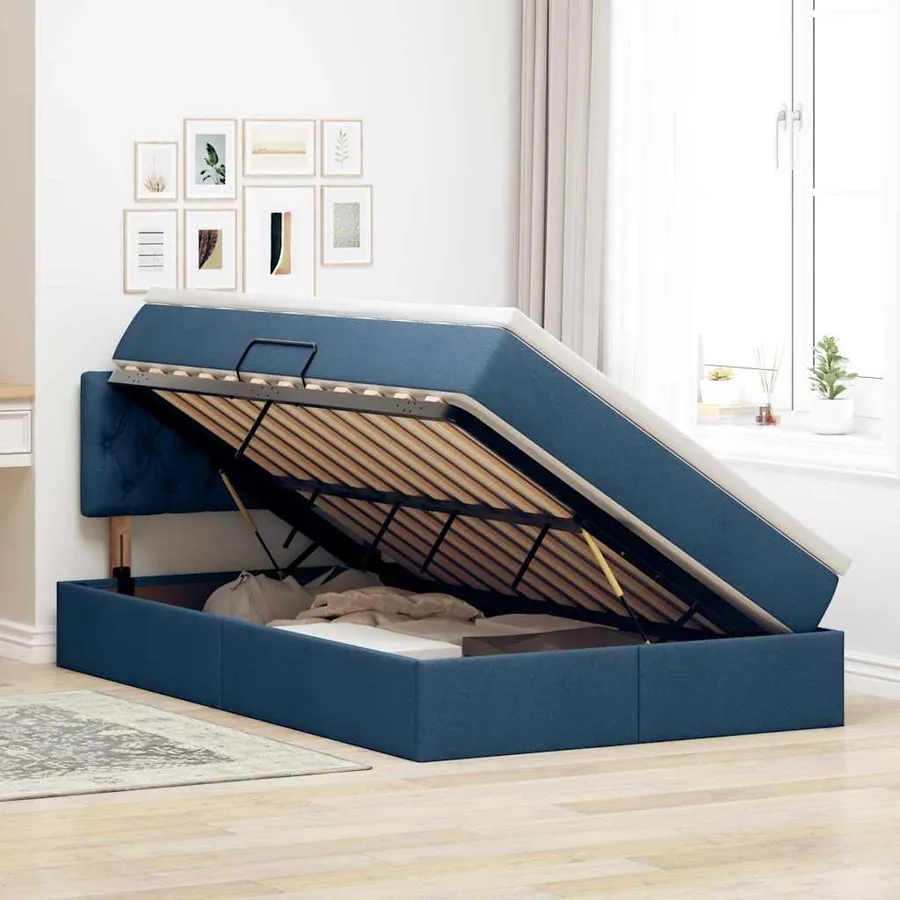Lit avec rangement et matelas avec matelas Bleu 120 x 190 cm - 4