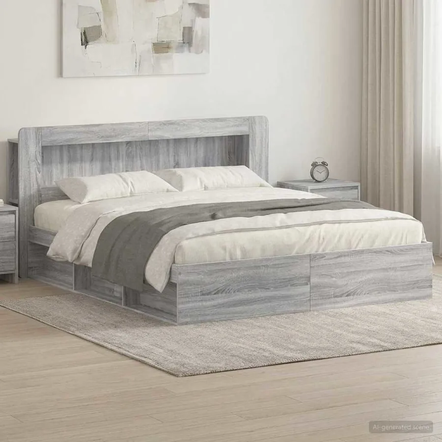 Cadre de lit avec rangement Sonoma gris 200 x 200 cm