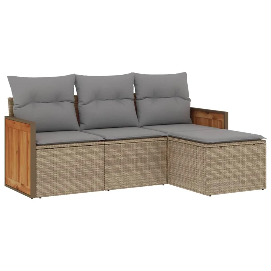 Salon de jardin avec coussins 4 pcs beige résine tressée - 2