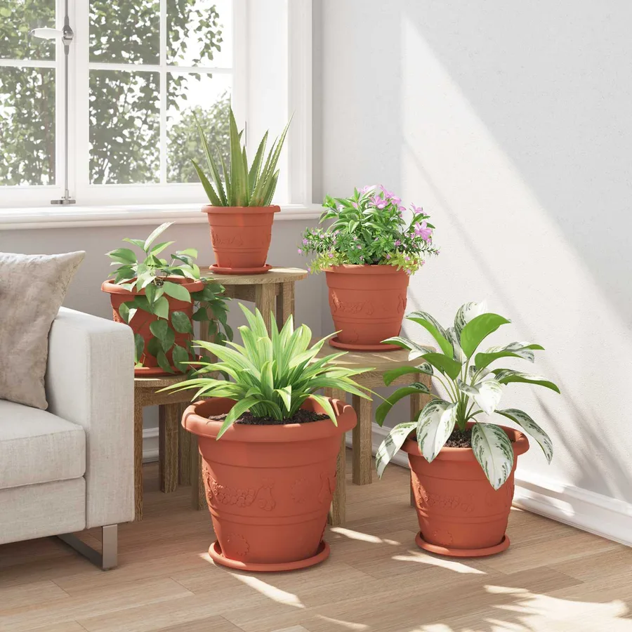 Pots de plantes 24 pcs Rouge brique Ø 39 x 32 cm Plastique - 4