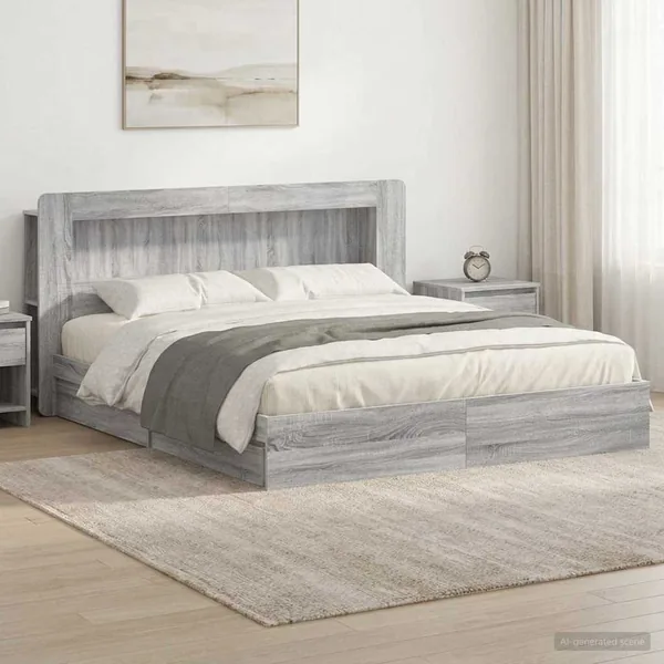 Cadre de lit avec rangement Sonoma gris 200 x 200 cm