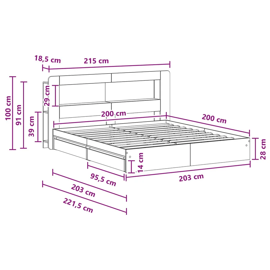 Cadre de lit avec rangement Sonoma gris 200 x 200 cm - 8
