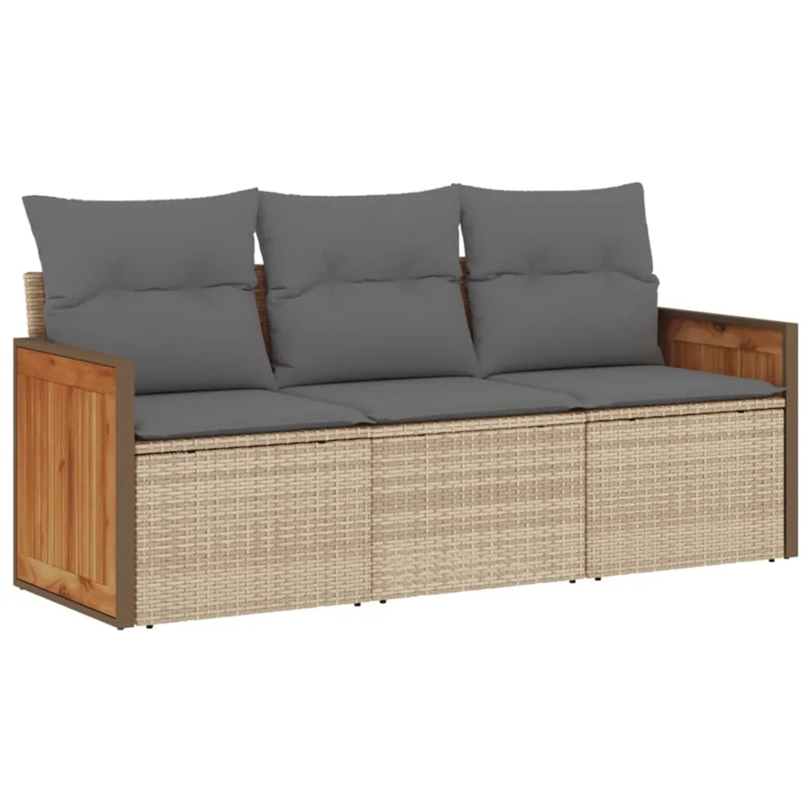 Salon de jardin avec coussins 3 pcs beige résine tressée - 2