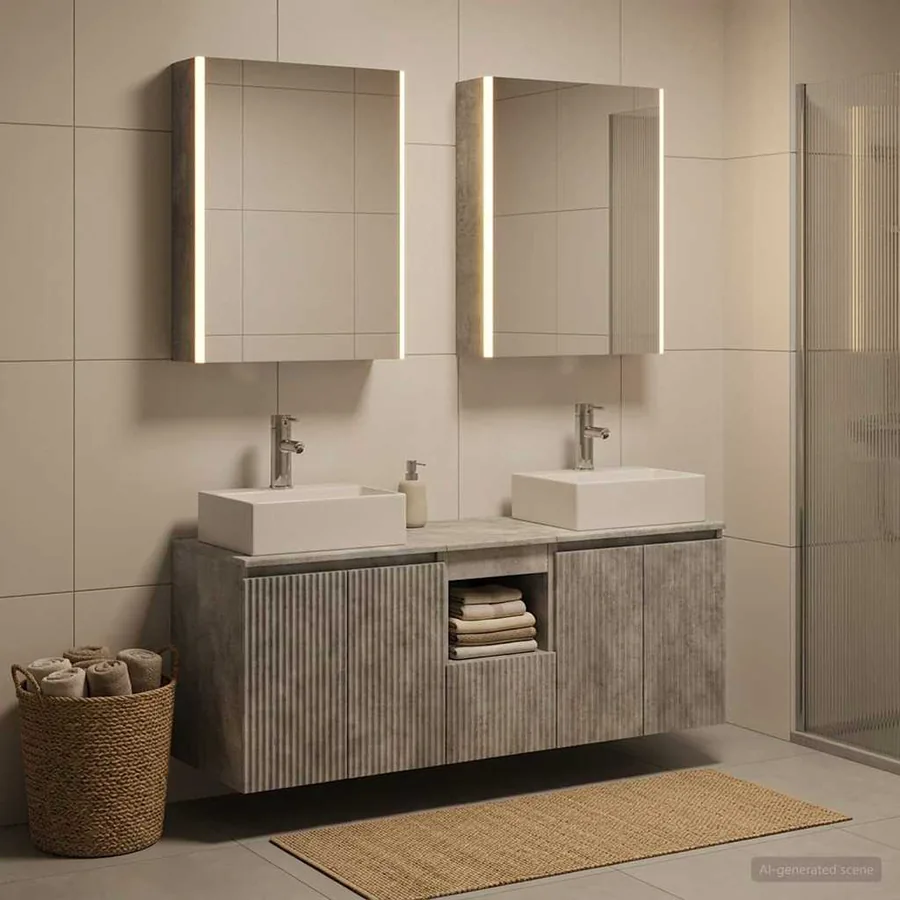 Ensemble d'armoire de salle de bain 5 pcs Gris béton