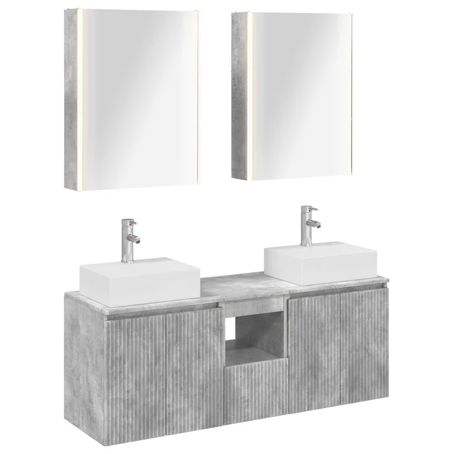 Ensemble d'armoire de salle de bain 5 pcs Gris béton - 2