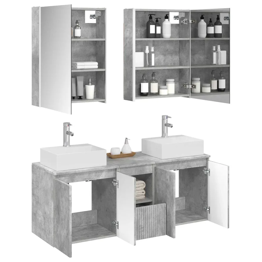 Ensemble d'armoire de salle de bain 5 pcs Gris béton - 3