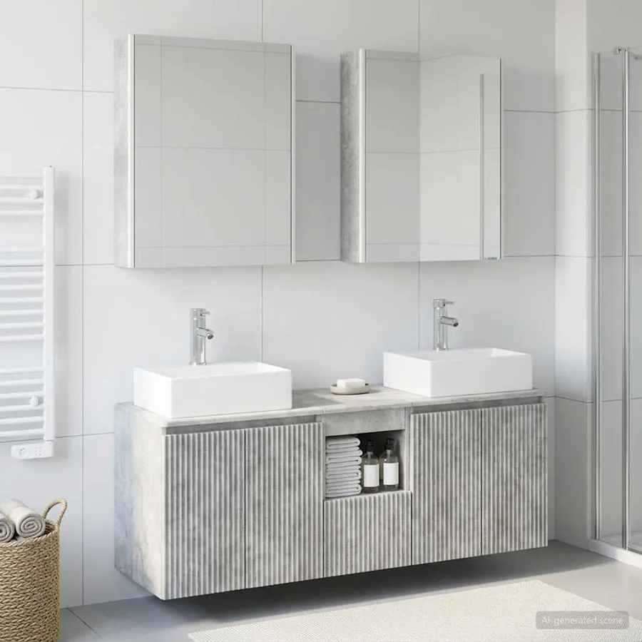 Ensemble d'armoire de salle de bain 5 pcs Gris béton - 4