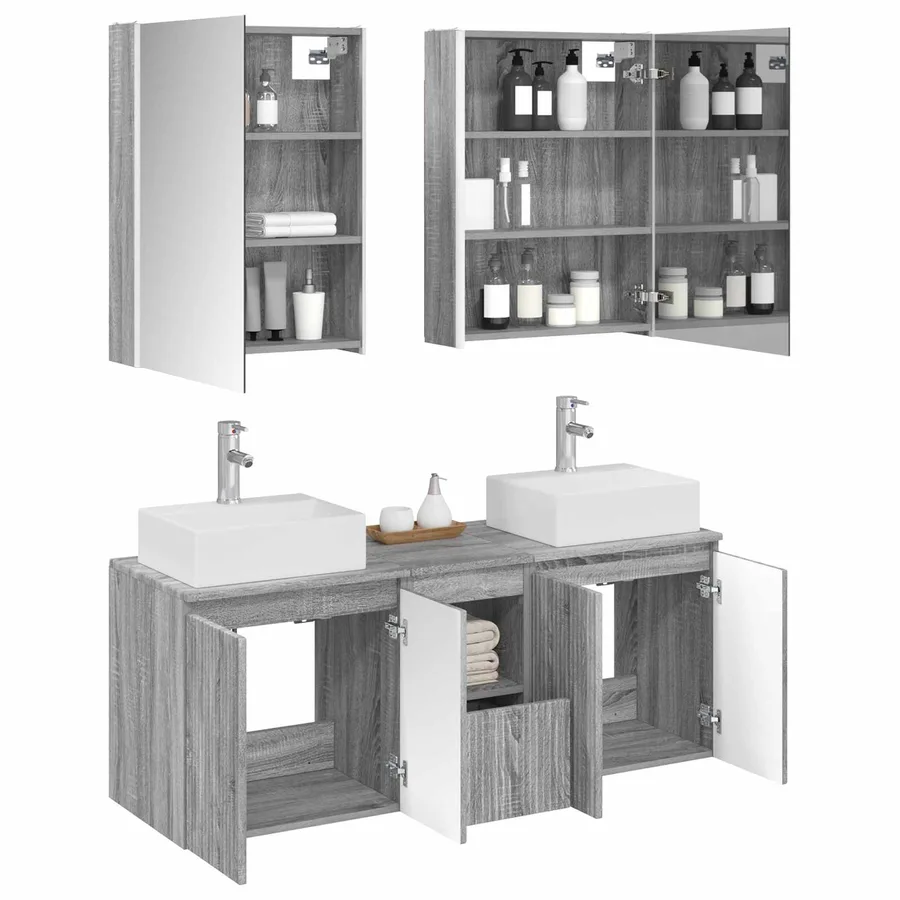 Ensemble d'armoire de salle de bain 5 pcs Sonoma gris - 3