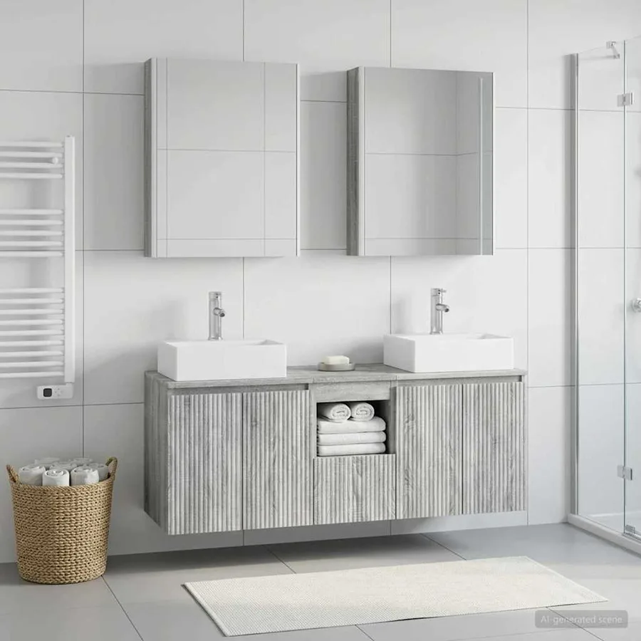 Ensemble d'armoire de salle de bain 5 pcs Sonoma gris - 4