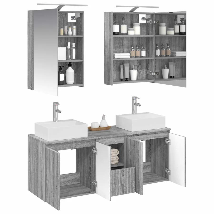 Ensemble d'armoire de salle de bain 5 pcs Sonoma gris - 3