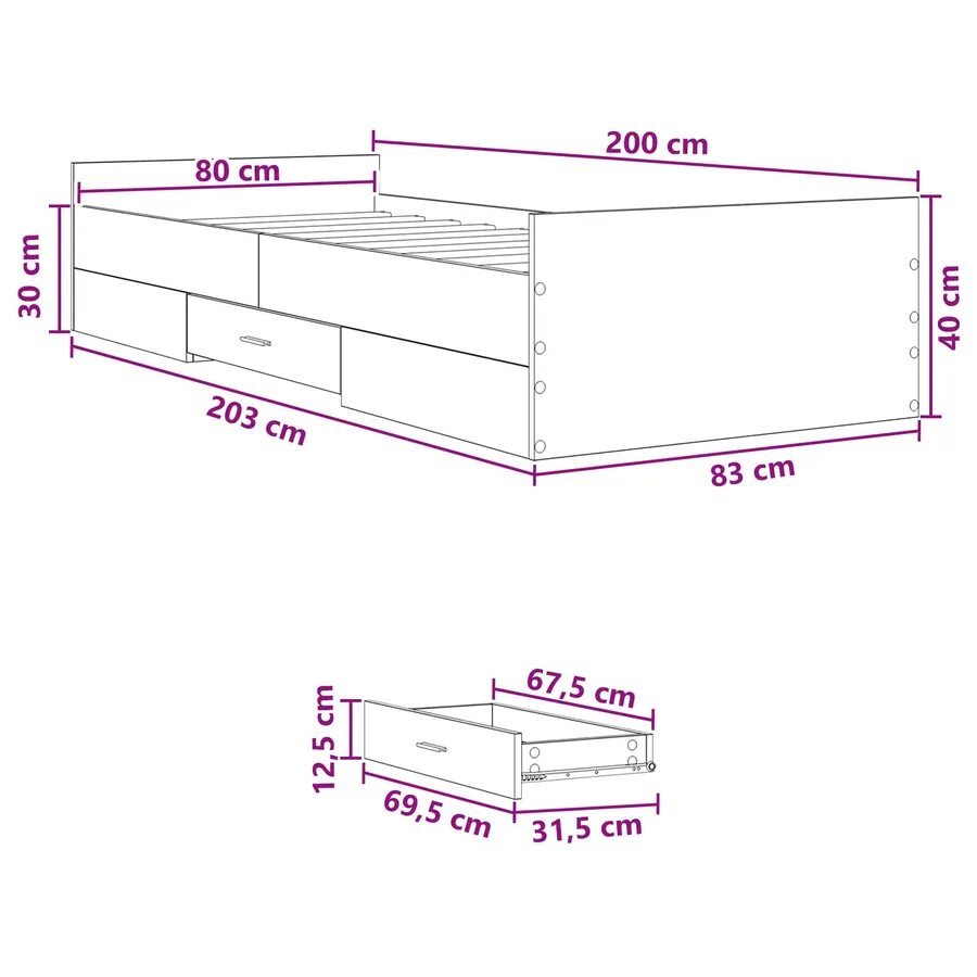 Cadre de lit avec rangement Chêne Sonoma 80 x 200 cm - 10