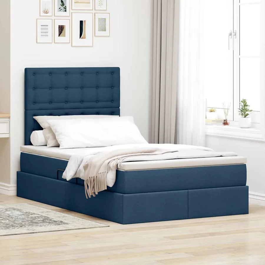 Lit de rangement LED avec matelas Bleu 120 x 190 cm Tissu