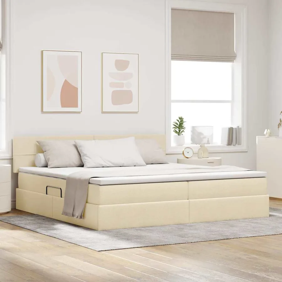 Lit de rangement LED avec matelas Crème 200 x 200 cm Tissu