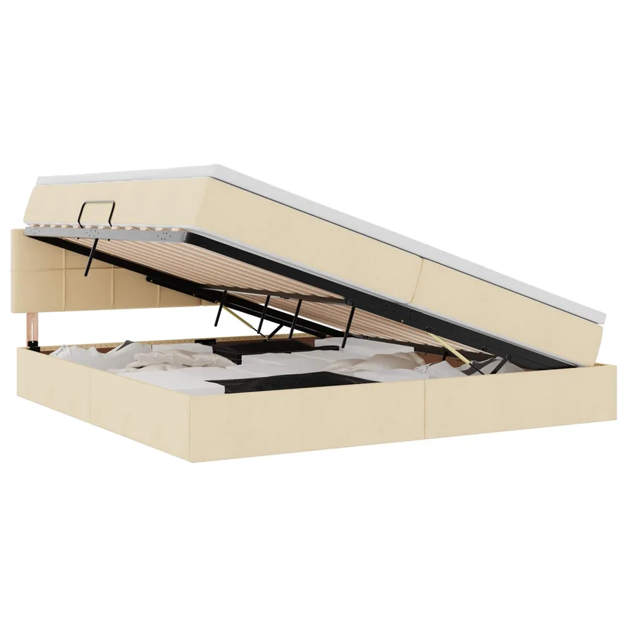 Lit de rangement LED avec matelas Crème 200 x 200 cm Tissu - 2