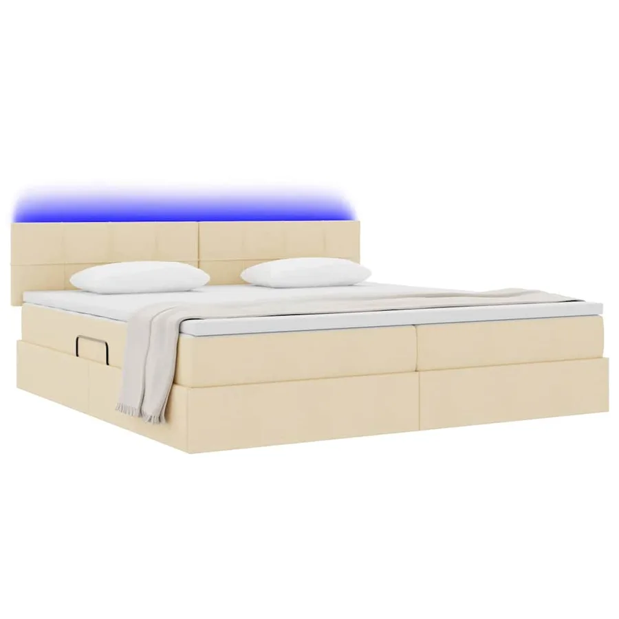 Lit de rangement LED avec matelas Crème 200 x 200 cm Tissu - 3