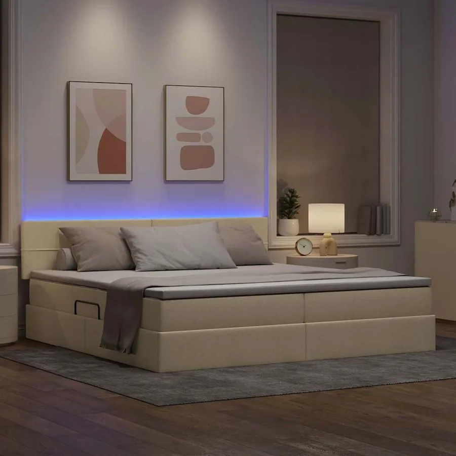Lit de rangement LED avec matelas Crème 200 x 200 cm Tissu - 5