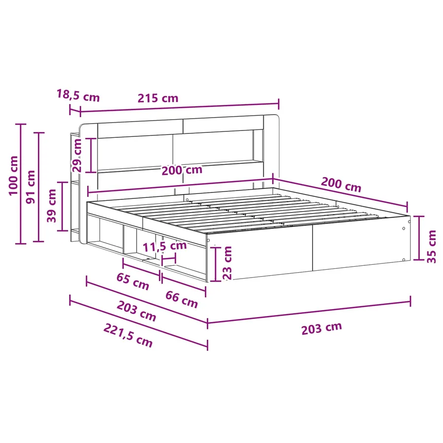 Cadre de lit avec rangement Chêne fumé 200 x 200 cm - 9