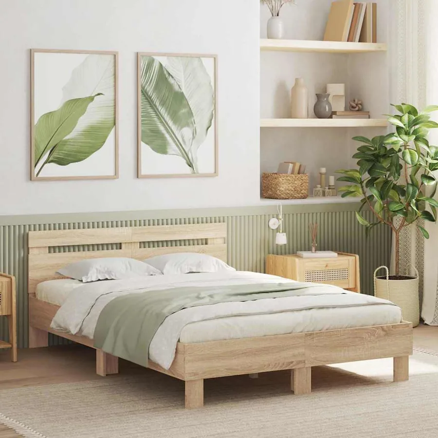 Cadre de lit avec LED Sonoma 137 x 190 cm Bois d'ingénierie