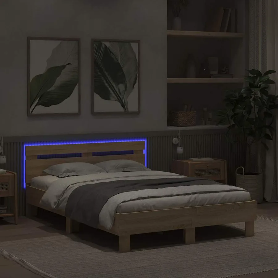 Cadre de lit avec LED Sonoma 137 x 190 cm Bois d'ingénierie - 4