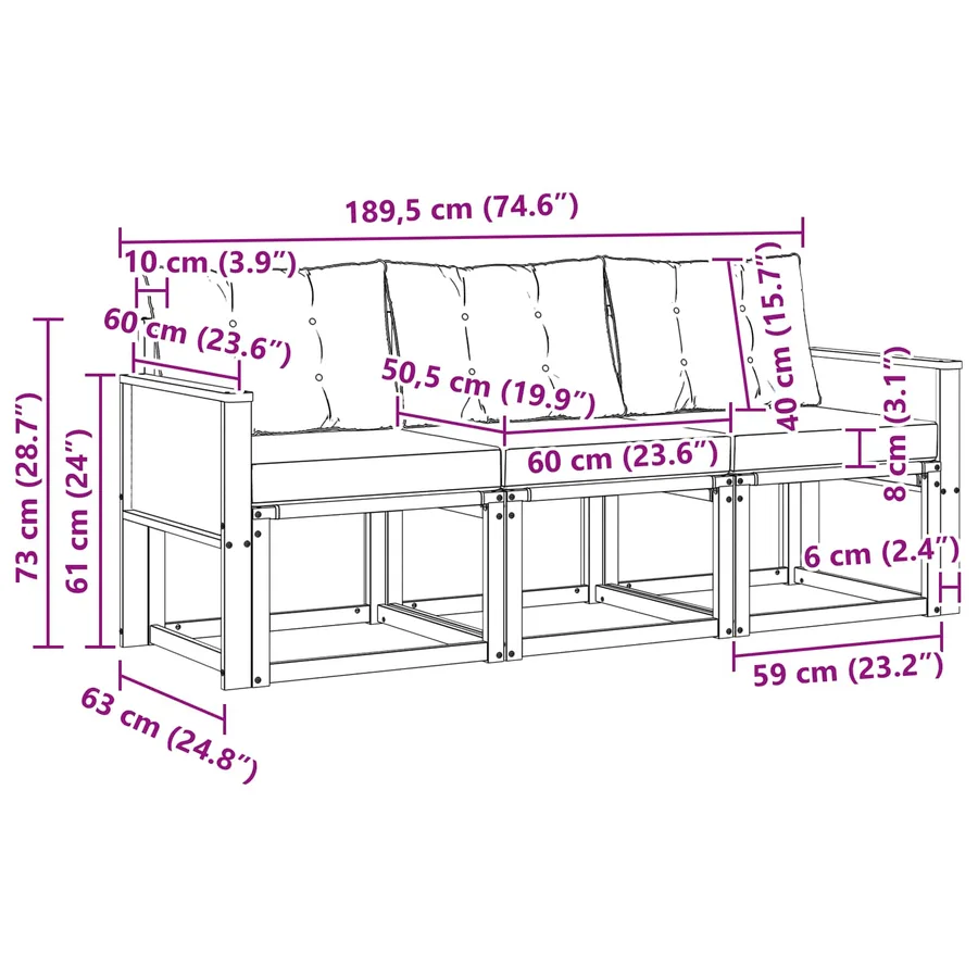 Ensemble de canapés d'extérieur 3 pcs Naturel et gris clair - 6