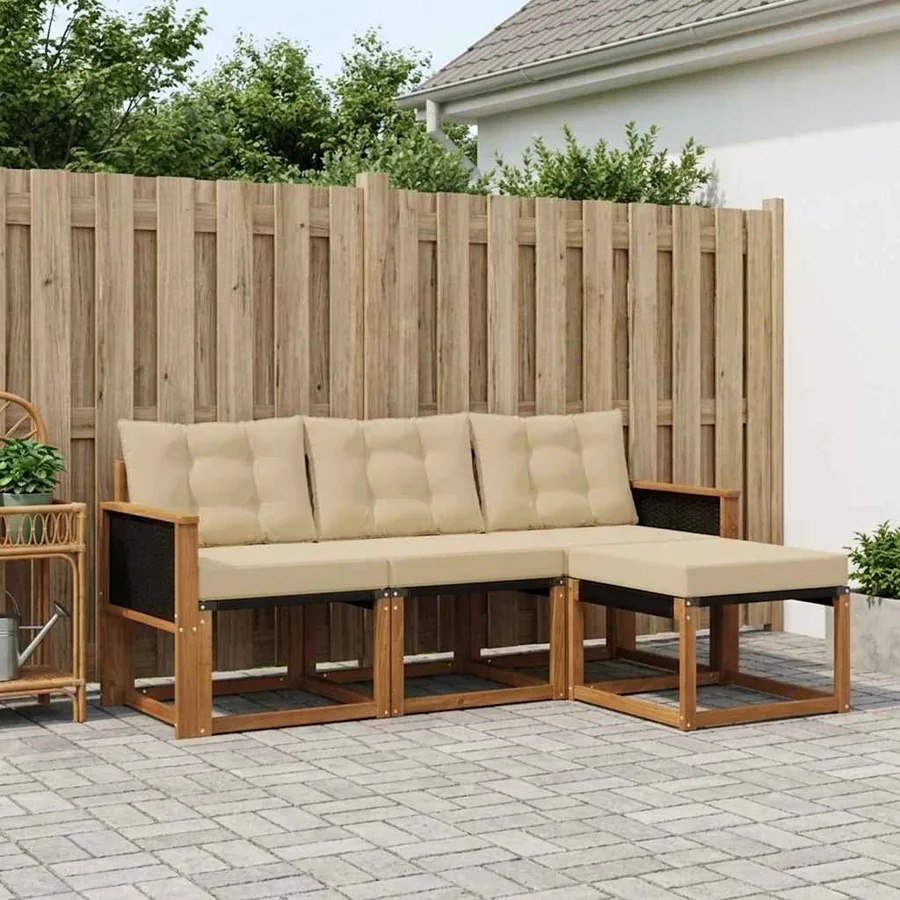 Ensemble de canapés d'extérieur 4 pcs Naturel et Beige