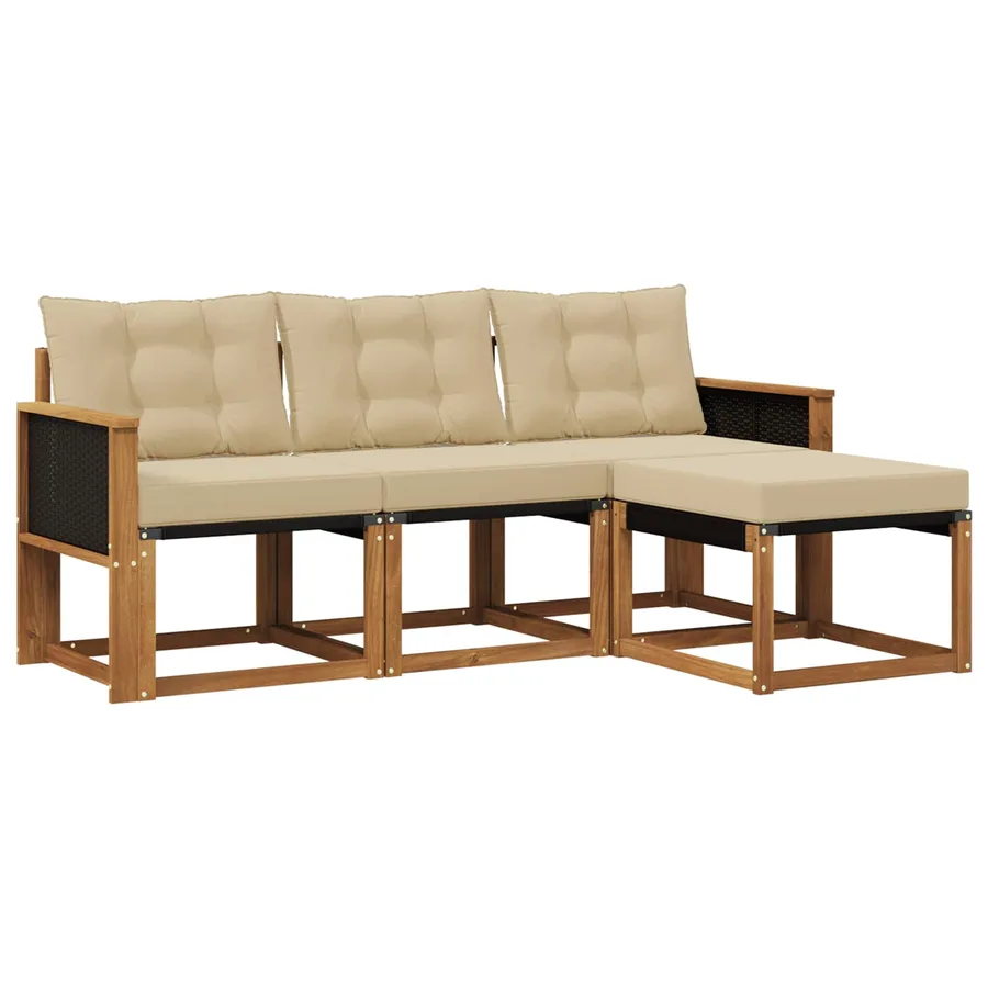 Ensemble de canapés d'extérieur 4 pcs Naturel et Beige - 2