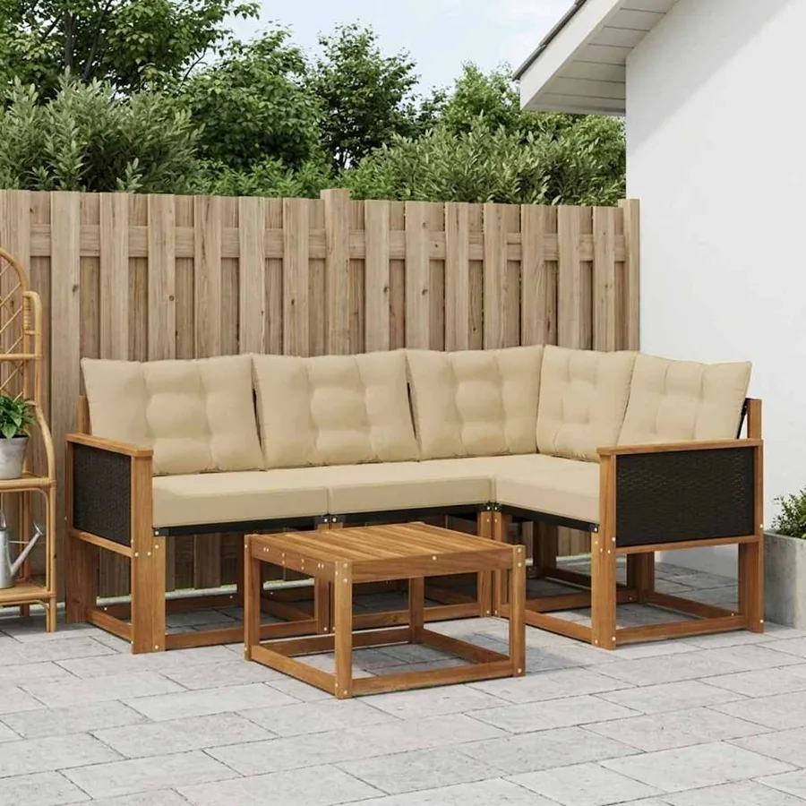 Ensemble de canapés d'extérieur 5 pcs Naturel et Beige