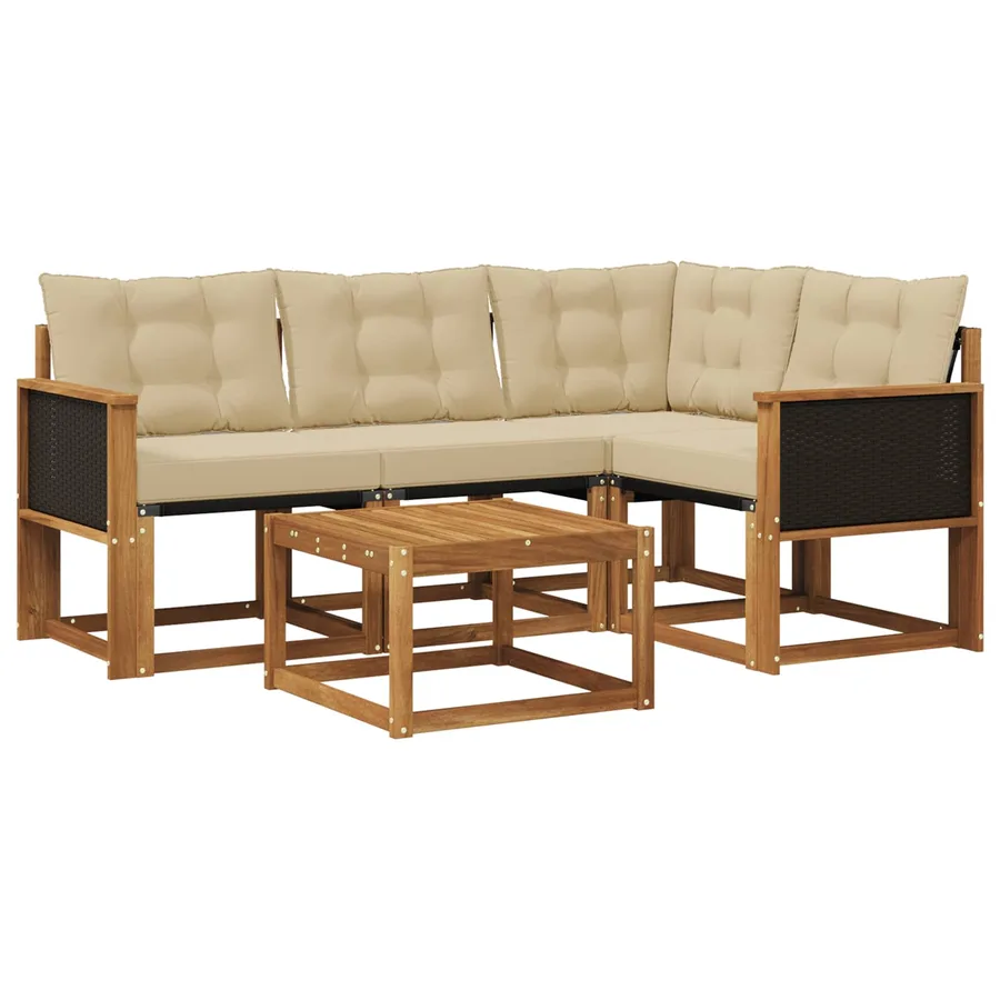 Ensemble de canapés d'extérieur 5 pcs Naturel et Beige - 2