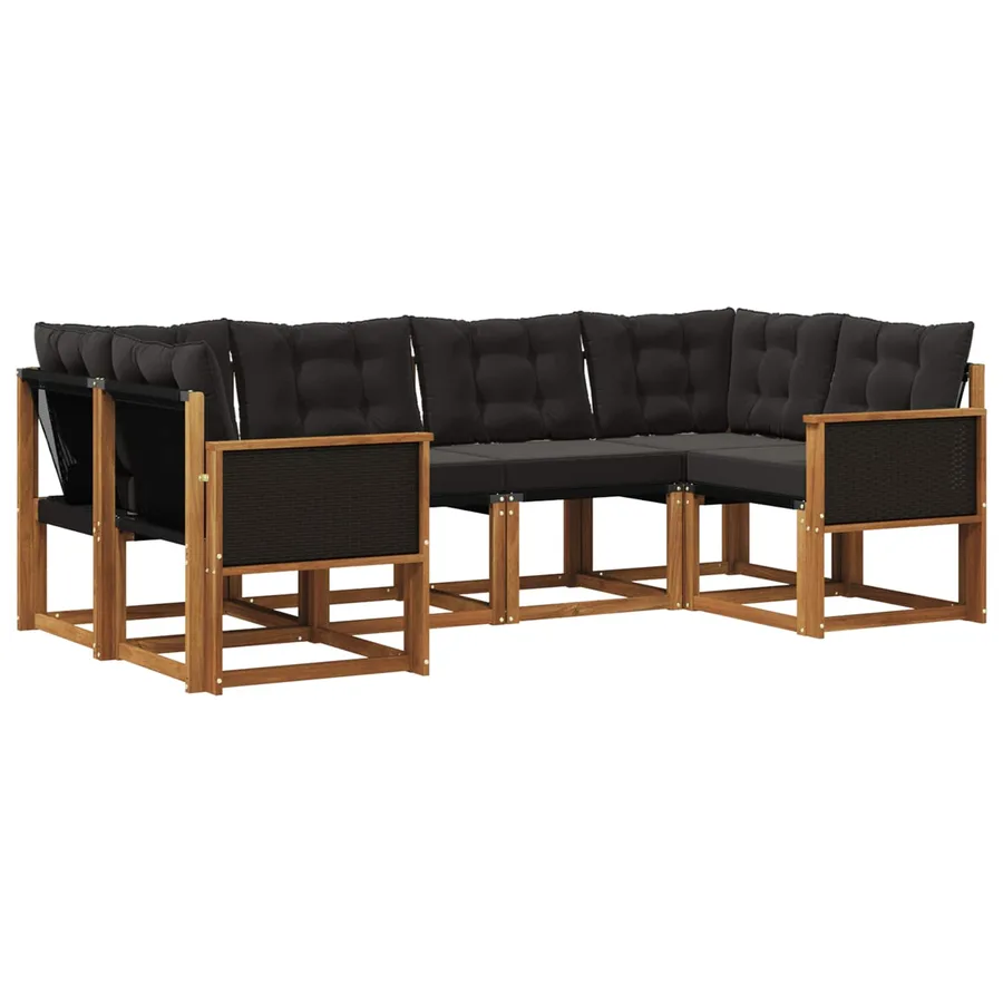 Ensemble de canapés d'extérieur 6 pcs Naturel et noir - 2