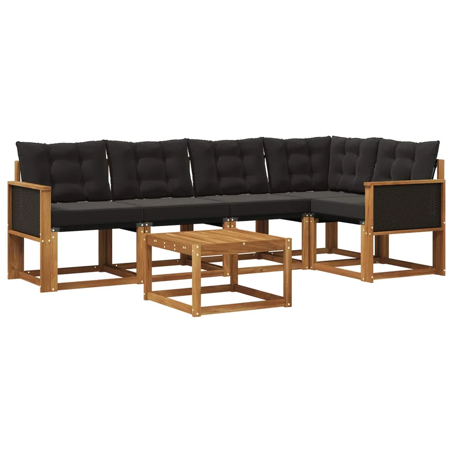 Ensemble de canapés d'extérieur 6 pcs Naturel et noir - 2