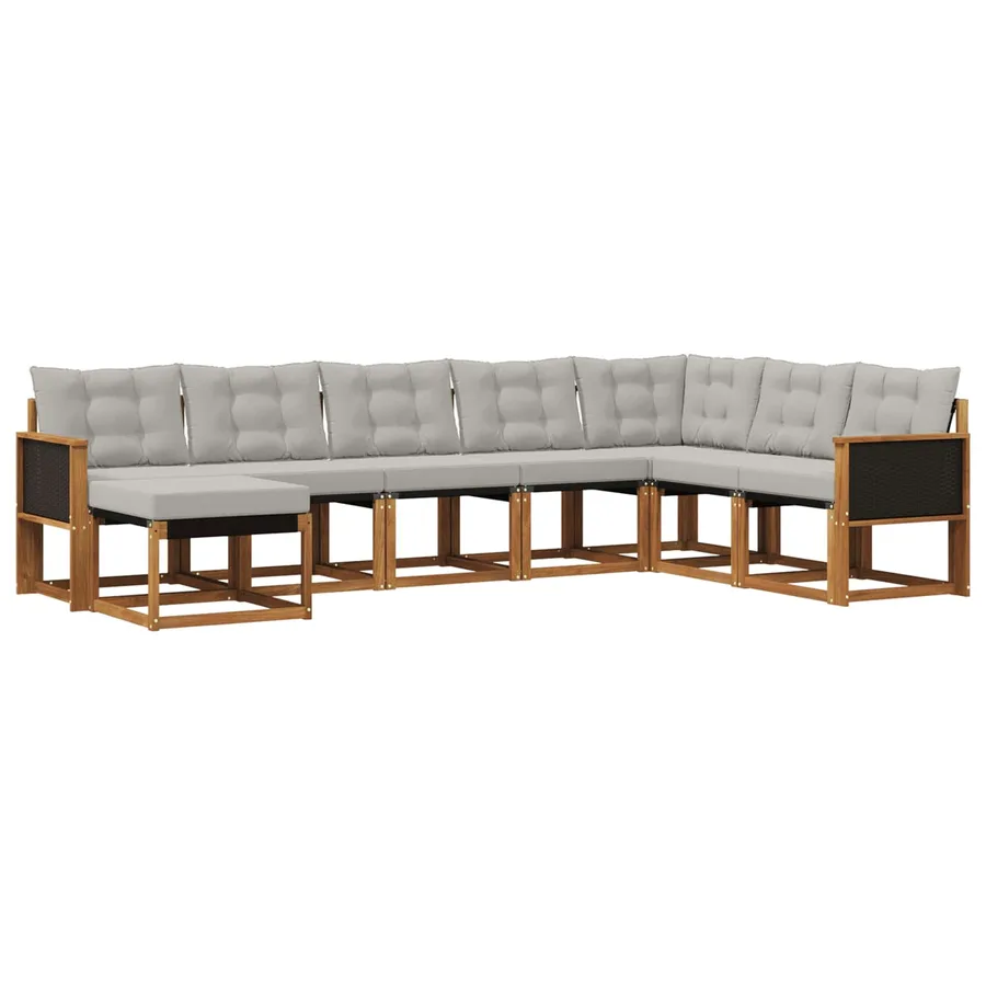 Ensemble de canapés d'extérieur 8 pcs Naturel et Gris clair - 2