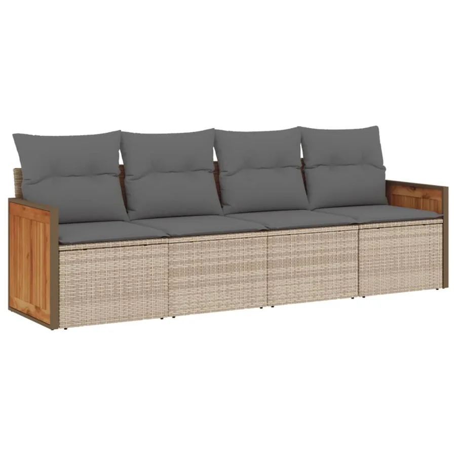 Salon de jardin avec coussins 4 pcs beige résine tressée - 2