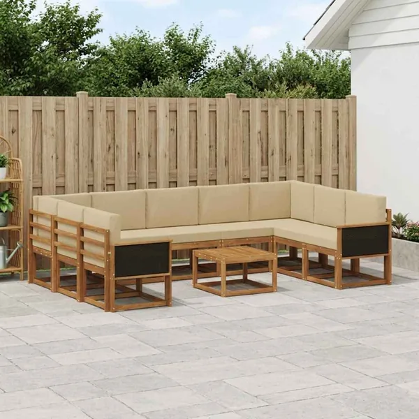 Ensemble de canapés d'extérieur 10 pcs Naturel et Beige