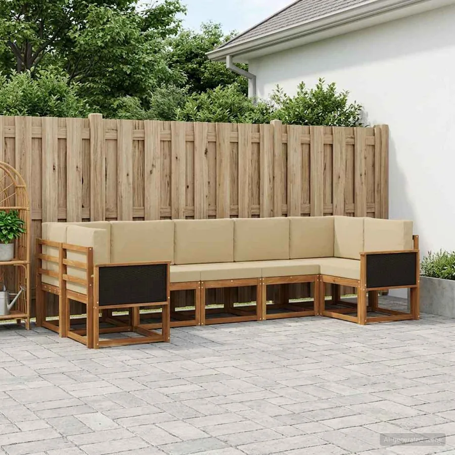 Ensemble de canapés d'extérieur 7 pc Naturel et Beige