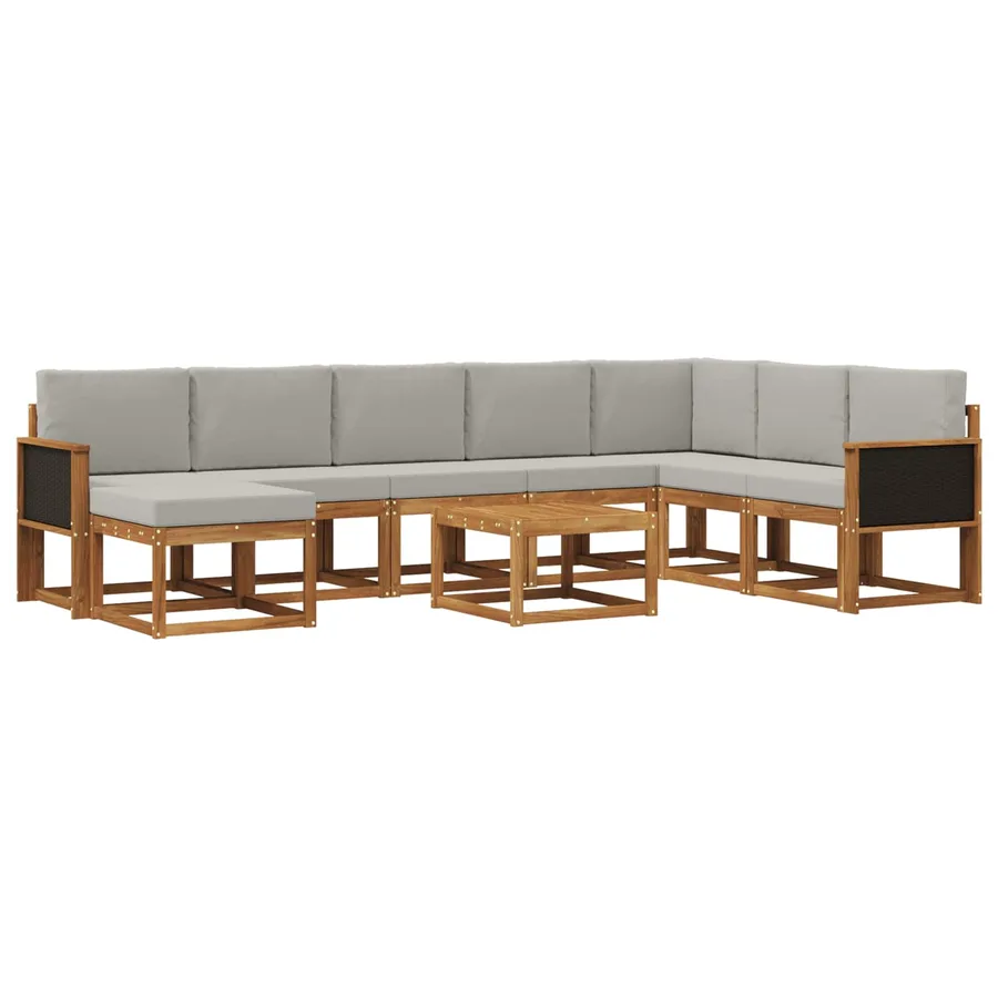 Ensemble de canapés d'extérieur 9 pcs Naturel et gris clair - 2