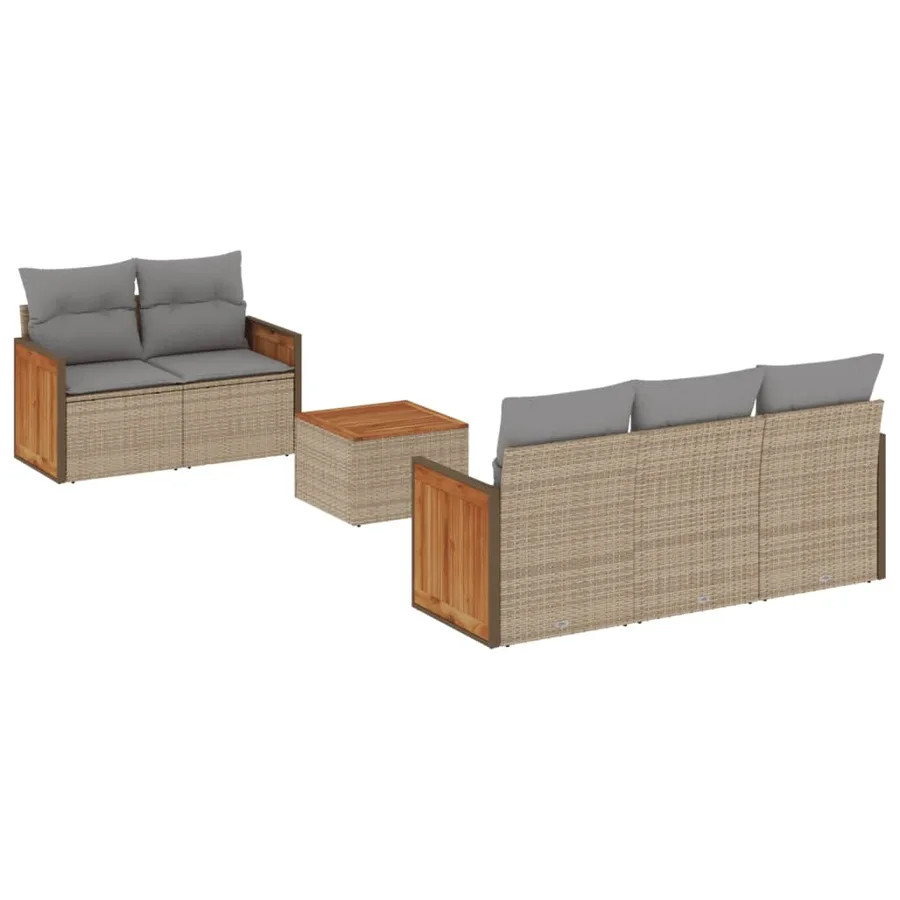 Salon de jardin avec coussins 6 pcs beige résine tressée - 2
